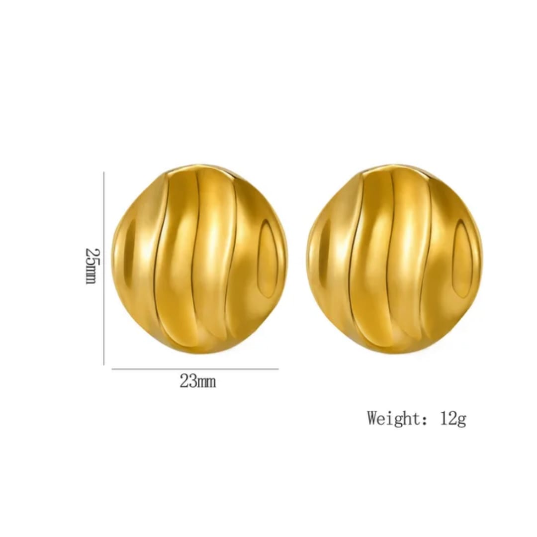 Anti-Tarnish Stainless Steel Wave Pattern Round Shape 18K Gold Plated Stud Earring
