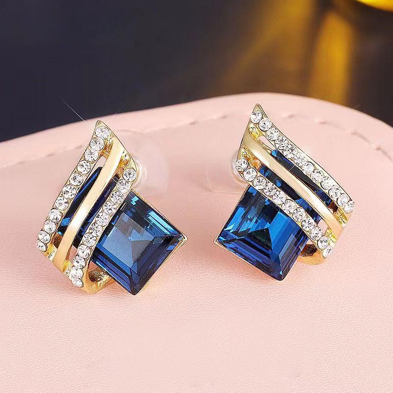 Korean Temperament Red Earrings Anti-Allergy Diamond Earrings Crystal