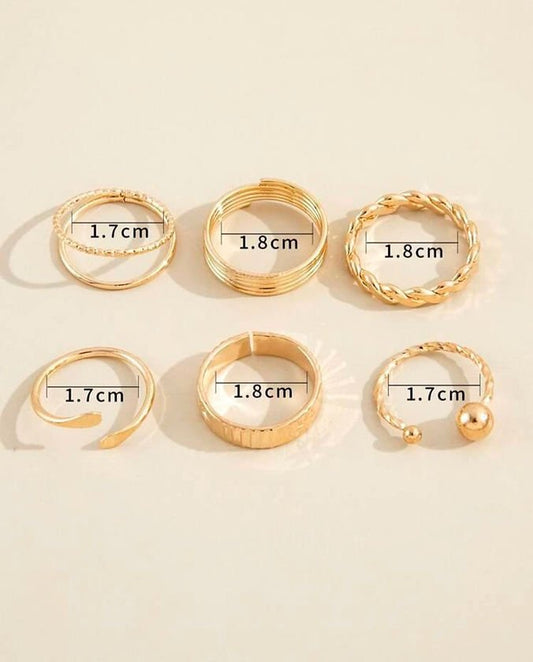 Korean Beautiful Pack of 6 Ringings Gold - Shineshe