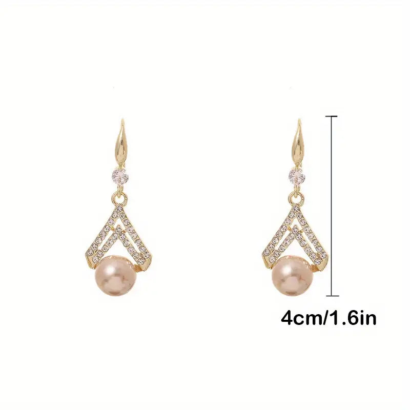 Korean Champagne Pearl Earrings, High-Grade Rhinestone drop Earring