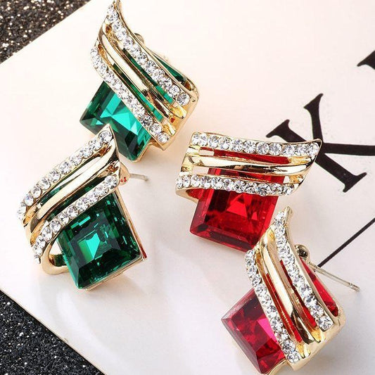 Korean Temperament Red Earrings Anti-Allergy Diamond Earrings Crystal3