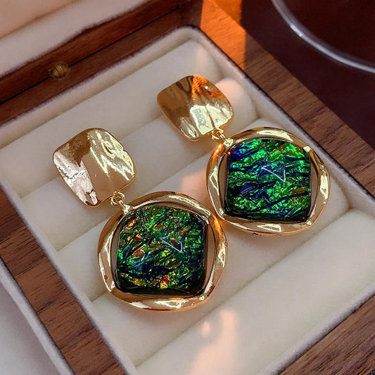 Korean Luxury Big Geometric Earrings for Women Gold Color Resin Stone Earring3