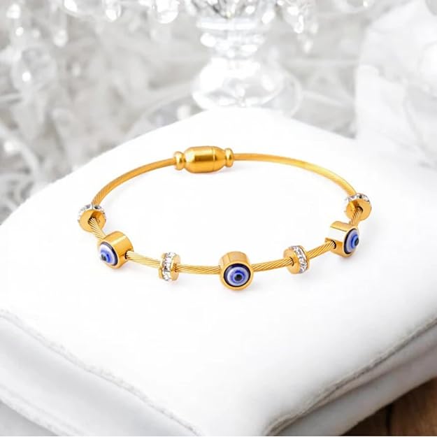 Gold-Plated Elegant Evil Eye Cuff Bangle Bracelet