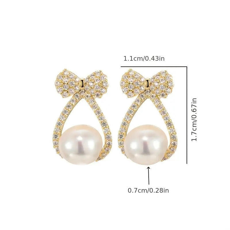 Korean beautiful pearl bowknot drop Earring