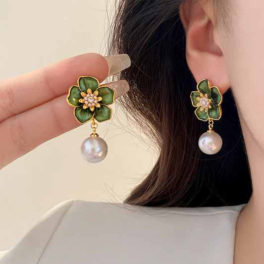 korean Luxurious Premium green flower drop earring