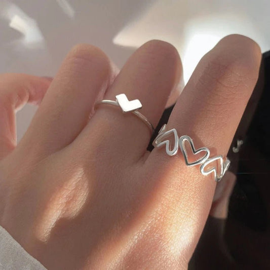 Korean Beautifull 2pcs Ring Set Silver - Shineshe