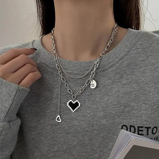 Korean Black Heart Pendant Chain For Women Nacklace - Shine