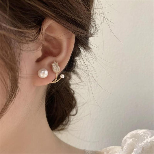 Korean Light Luxury Crystal Tulip Flower Stud Earring3