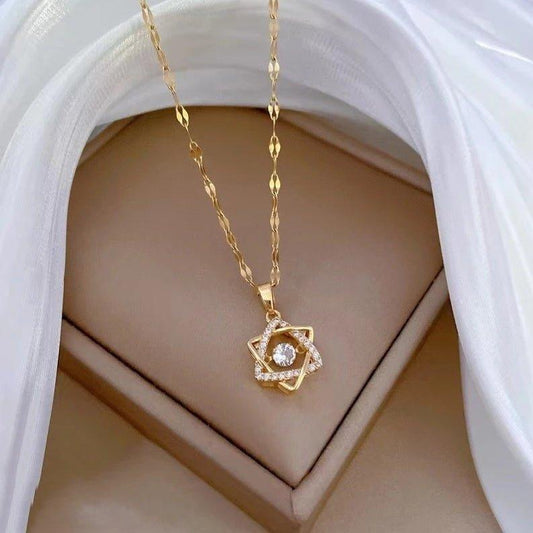 Korean Luxury Beautiful Star Gold Pearl Zirconia Stone Heart Pendant Necklace - Shineshe