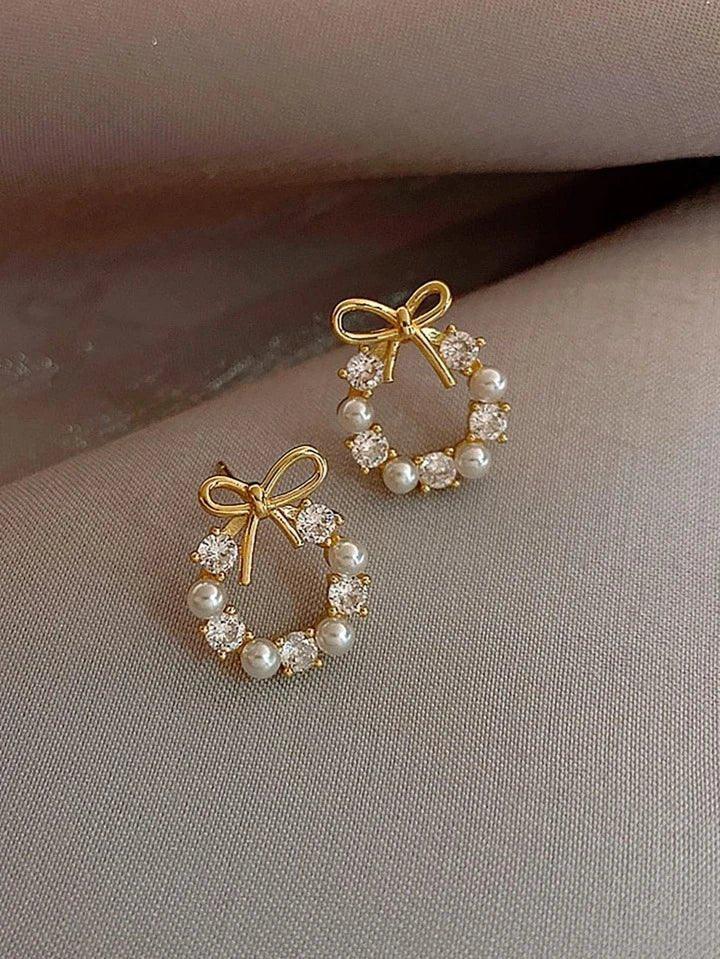 Beautiful Natural Pearl Diamond Studded Gold Earring - Shine