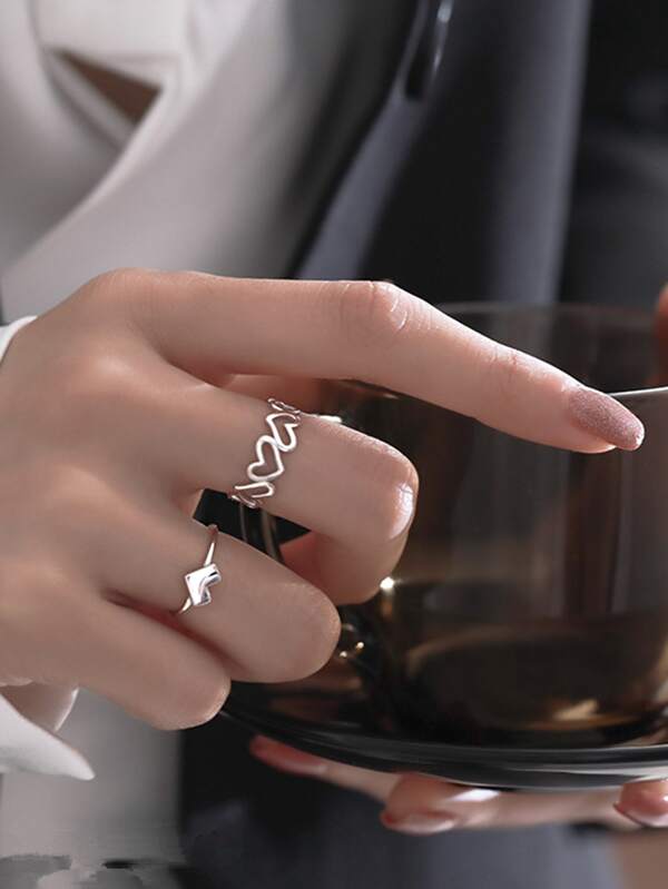 Korean Beautifull 2pcs Ring Set Silver - Shineshe