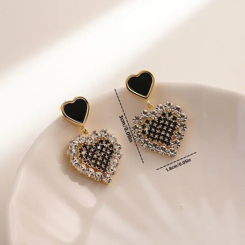Korean Premium Zirconia Black Heart Drop Earring3