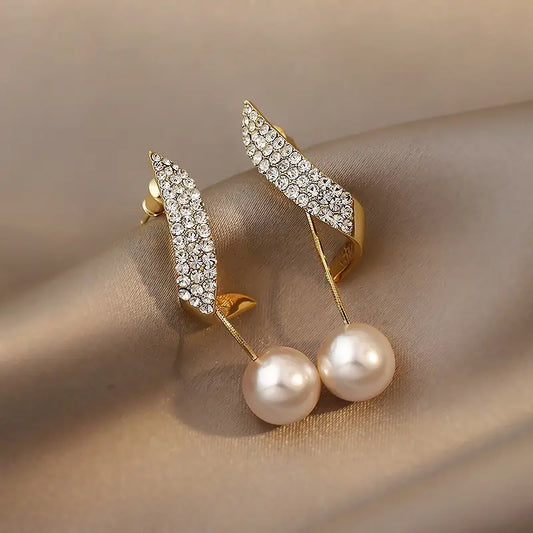 korean Crystal Long Tassel Earrings with Pearl Earring3