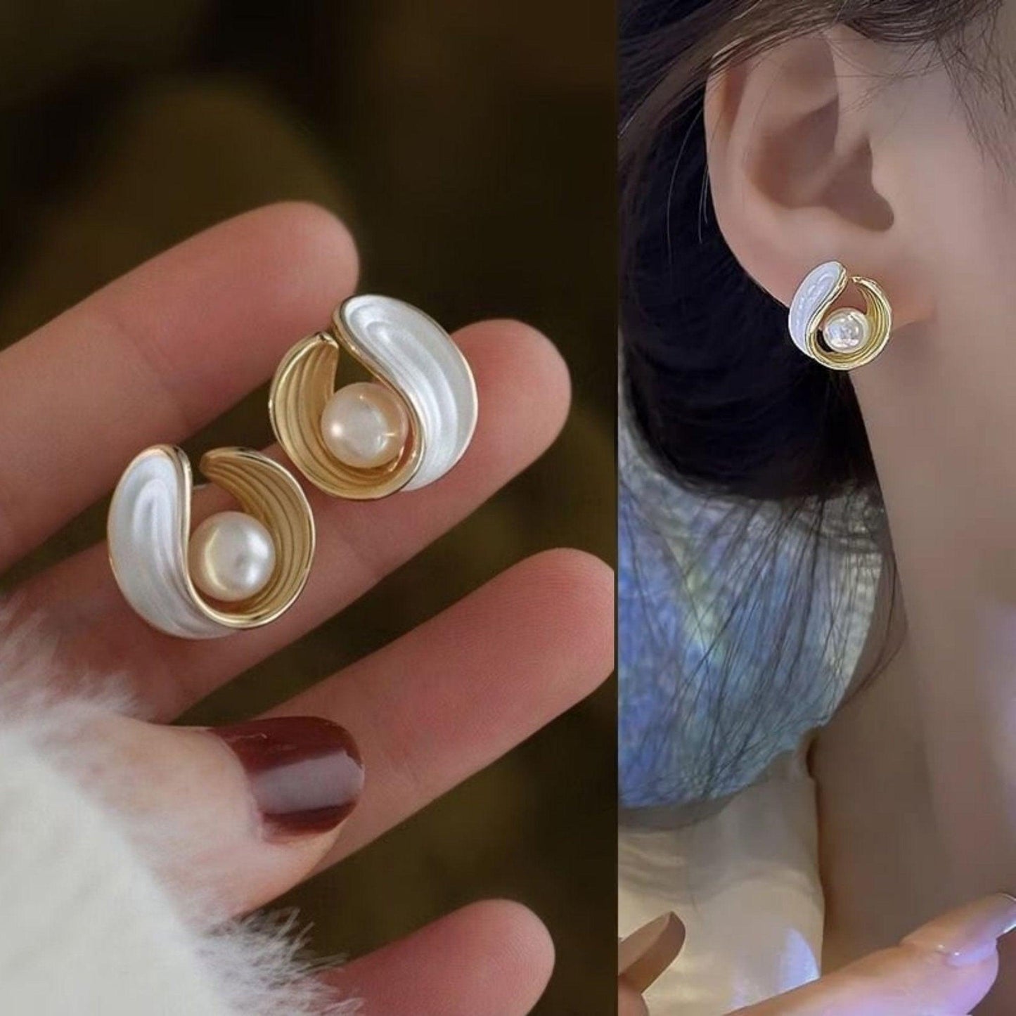 Natural Pearl Earrings Luxury Simple Unique Versatile Hanging Drip Wrap Stud Earrings Party Wed Unusual Jewelry - Shine