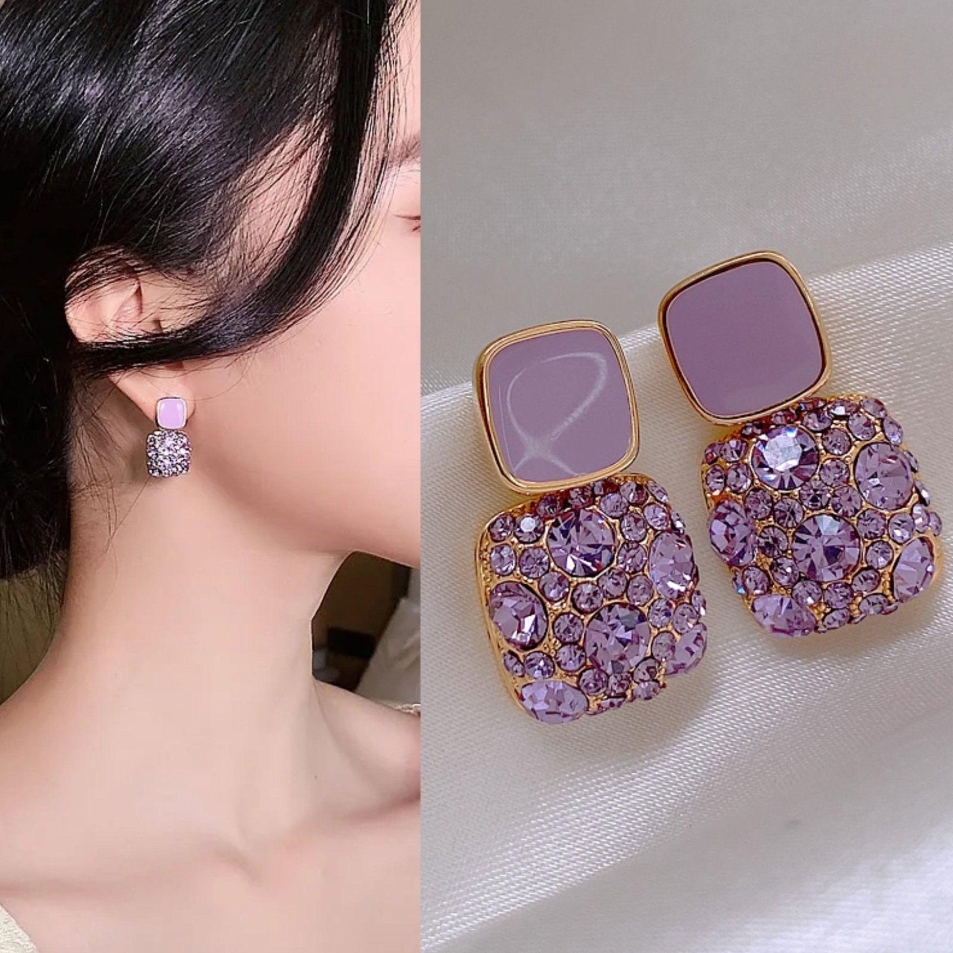 Cute Sparkling Purple Diamond Crystal Beautifull Stud Earrings - Shine