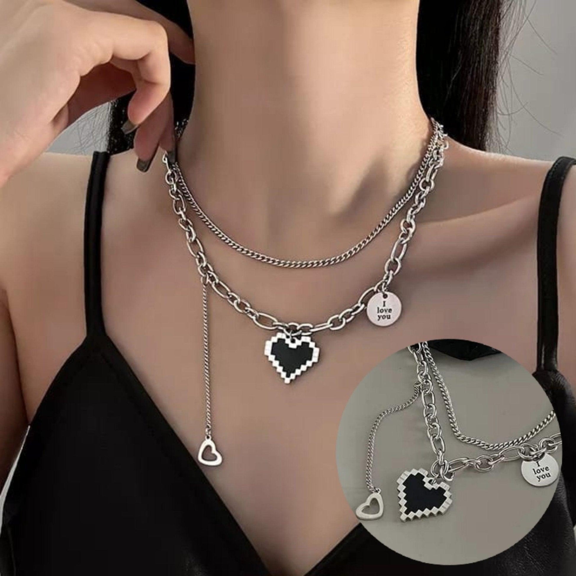 Korean Black Heart Pendant Chain For Women Nacklace - Shine