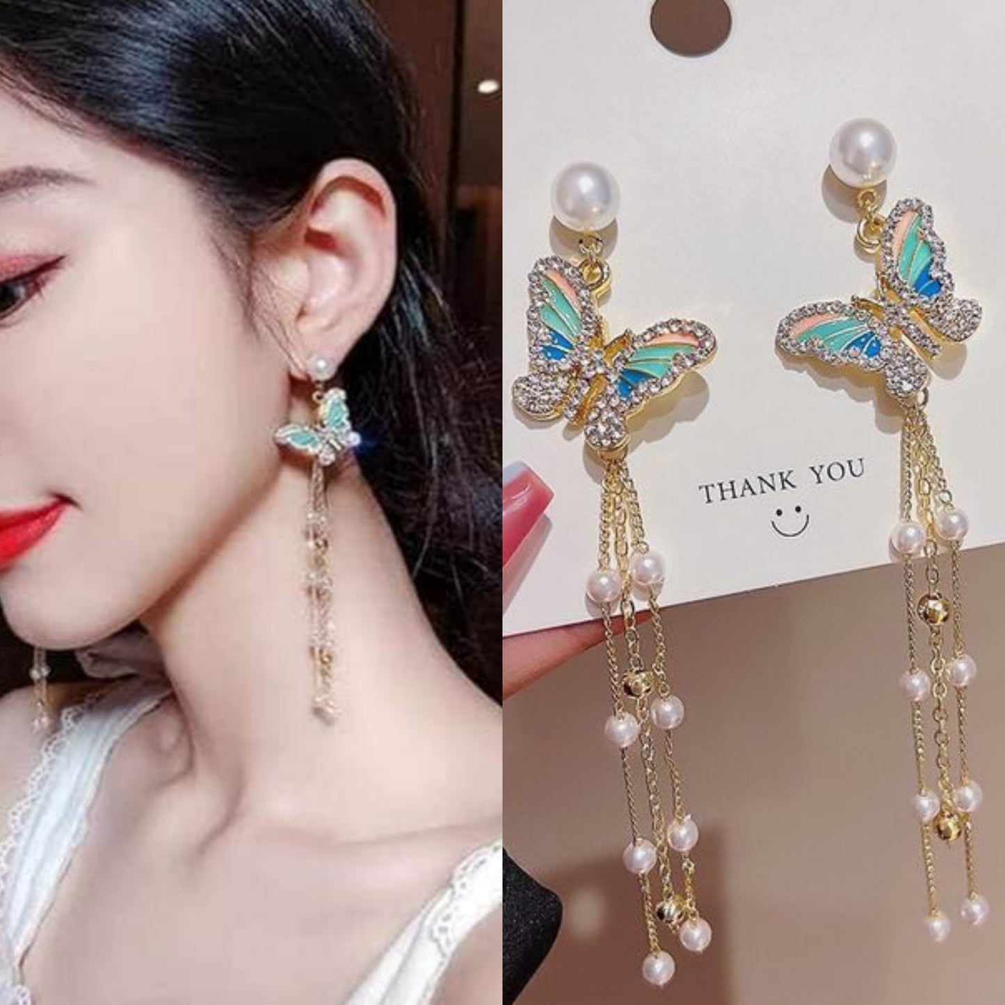 Korean Butterfly Luxurious Pearl Drop Earring
