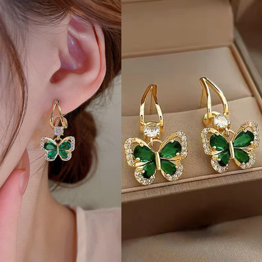 Korean Luxurious Green Stone And Gold Drop Gold Earring