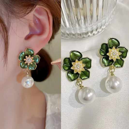 korean Luxurious Premium green flower drop earring