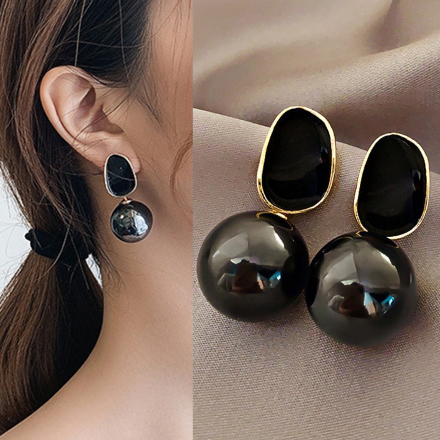Korean Luxurious Black pearl drop earring3