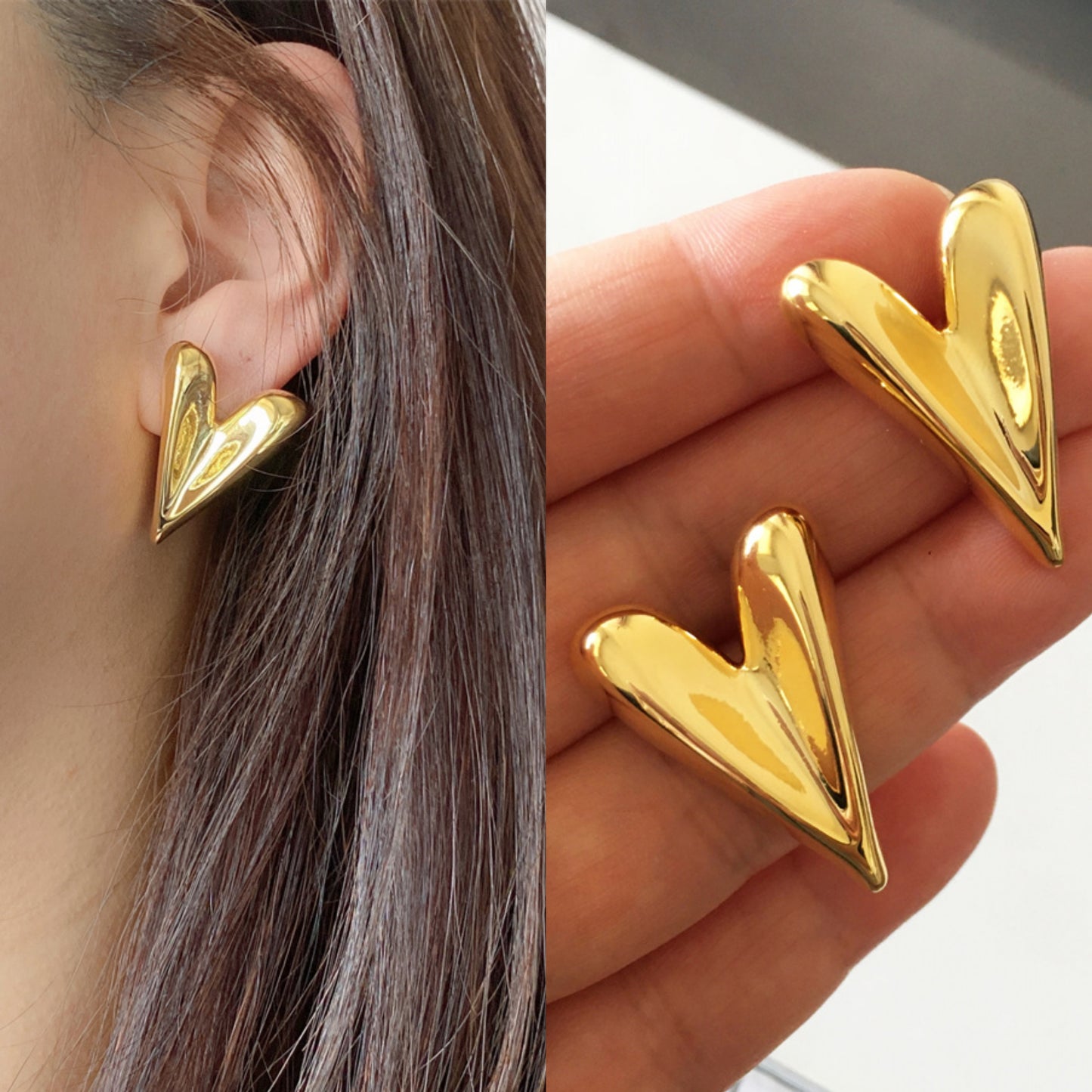 korean anti Tarnish v shape cute earring