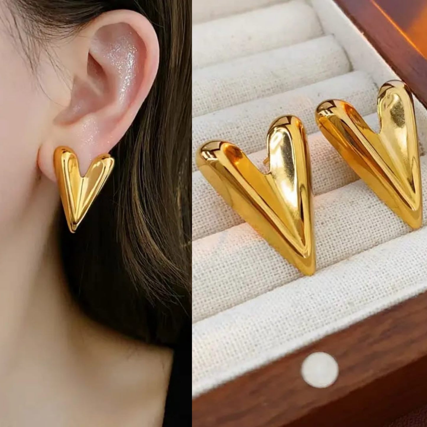 korean anti Tarnish v shape cute earring