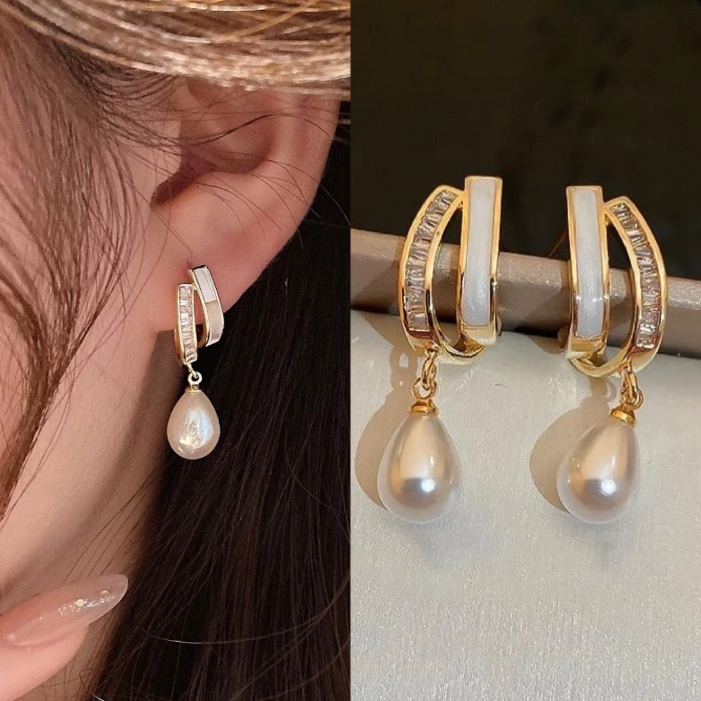 Korean pearl Gold And White zirconia beautiful Earring