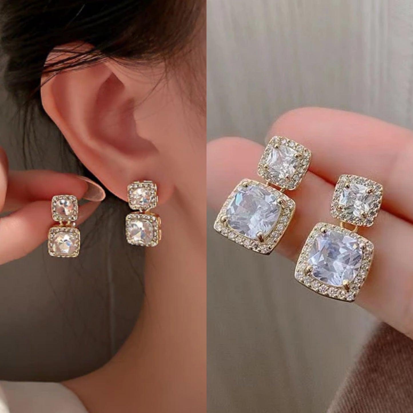 Korean unique Square Luxury Diamond Earring