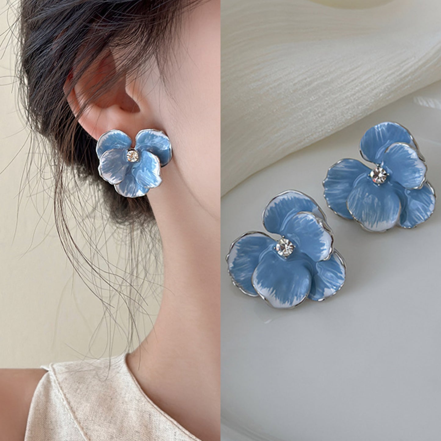 Korean blue flower cute Earring