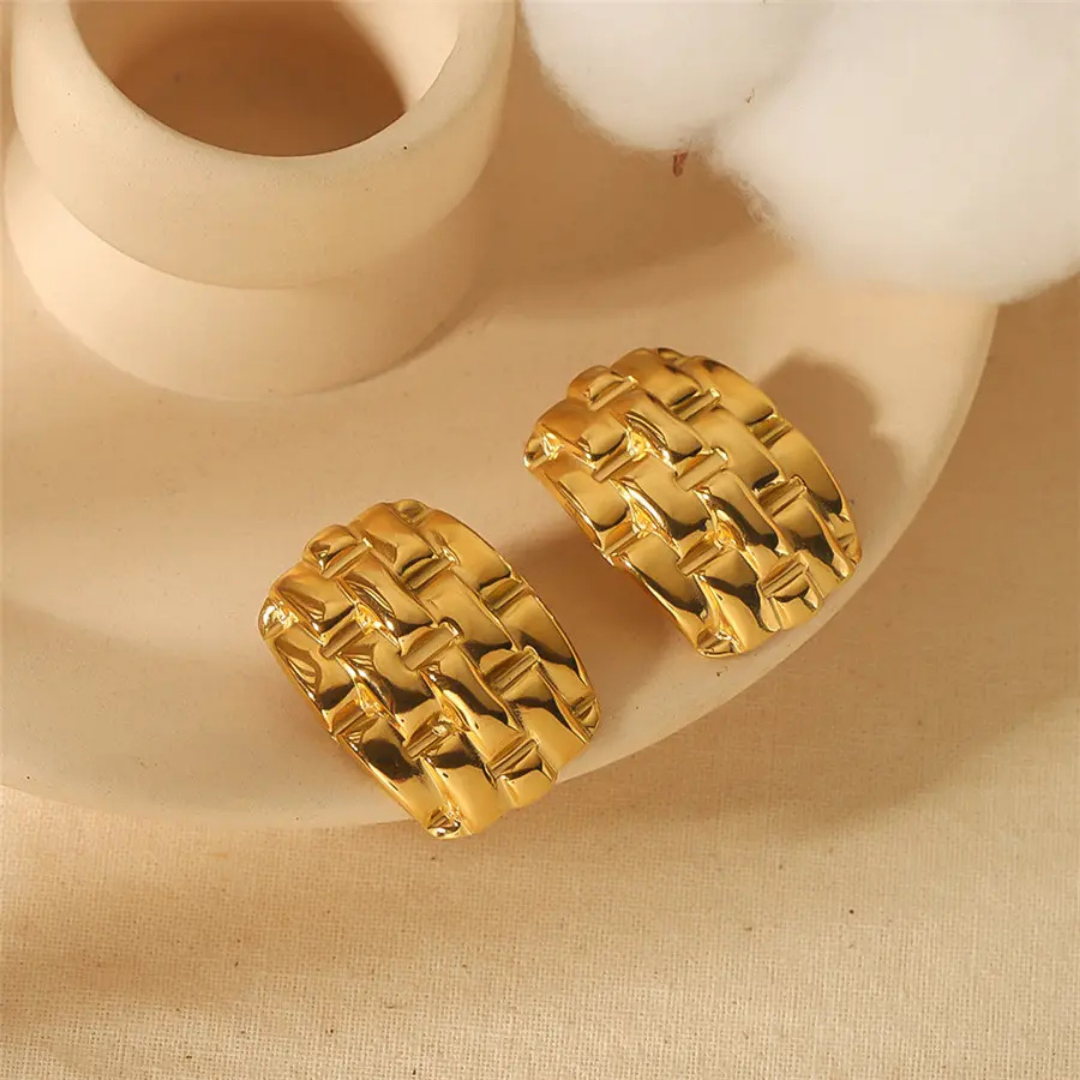 Anti-Tarnish Luxurious Gold Steel Earring with Mesh