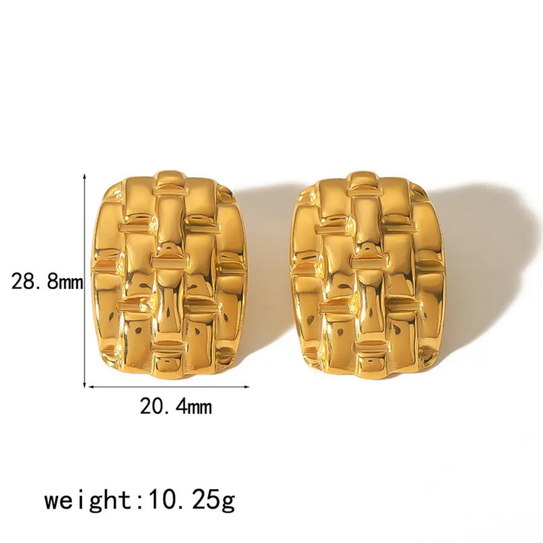 Anti-Tarnish Luxurious Gold Steel Earring with Mesh