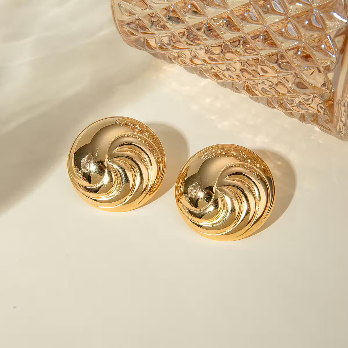 18K Gold Plated Thread Round Stainless Steel Geometric anti Tarnish Stud Earring