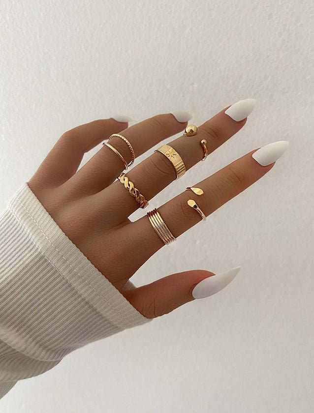 Korean Beautiful Pack of 6 Ringings Gold - Shineshe