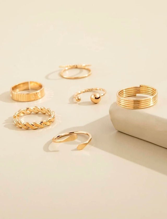 Korean Beautiful Pack of 6 Ringings Gold - Shineshe