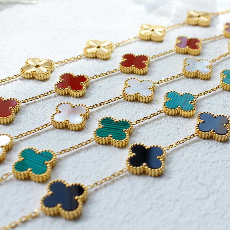 Luxurious Five-Red leaf Clover Bracelet Charm, Delicate Flower Bracelet