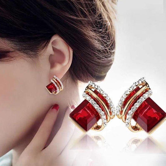 Korean Temperament Red Earrings Anti-Allergy Diamond Earrings Crystal3