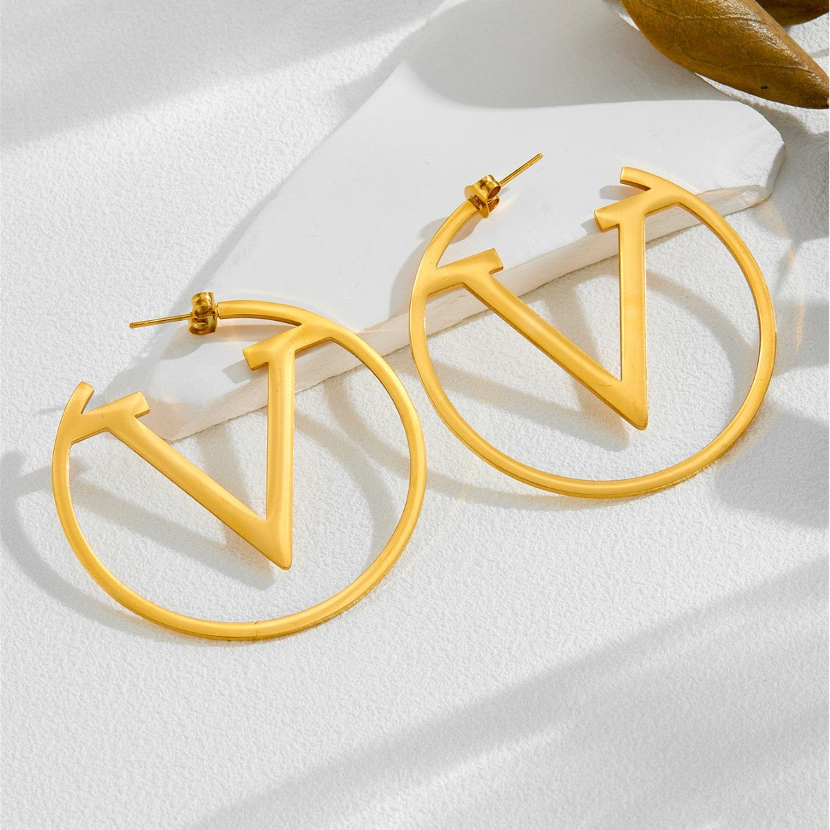 korean V Letter Hoop Earrings for Women Earrings Stainless Steel antii Tarnish
