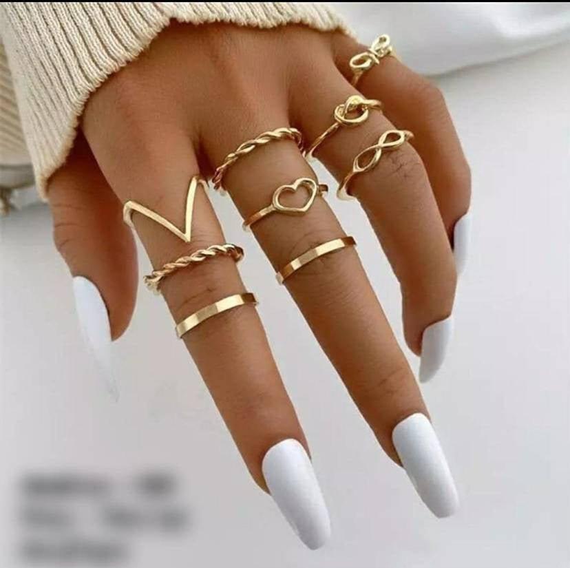 Beautifull Cross Knot Heart Infinity Ring Set of 9 - Shineshe