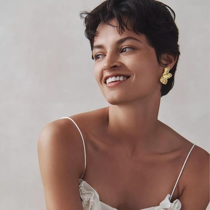 Anti-Tarnish Gold Flower Dangle Drop Earring