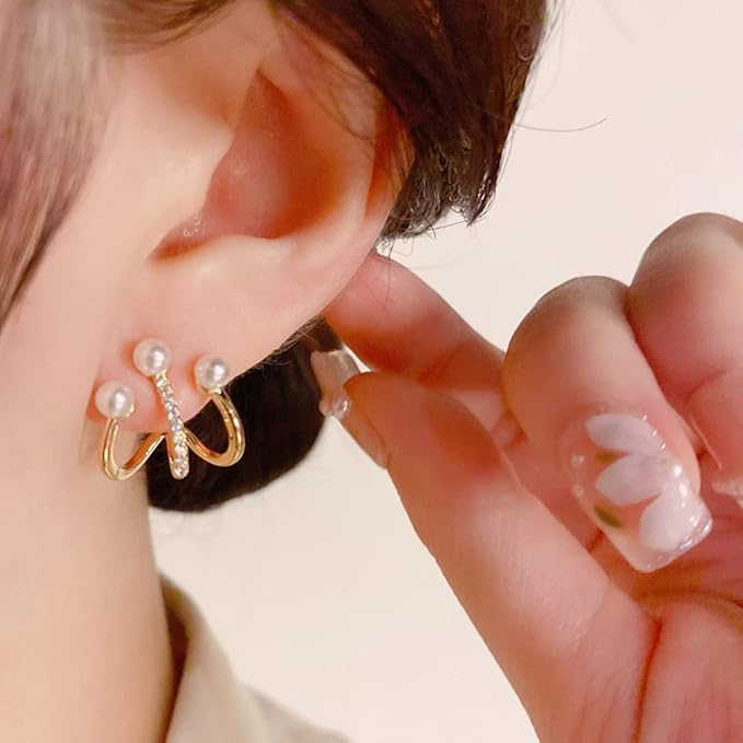 korean pearl gold rirconia stone Earring
