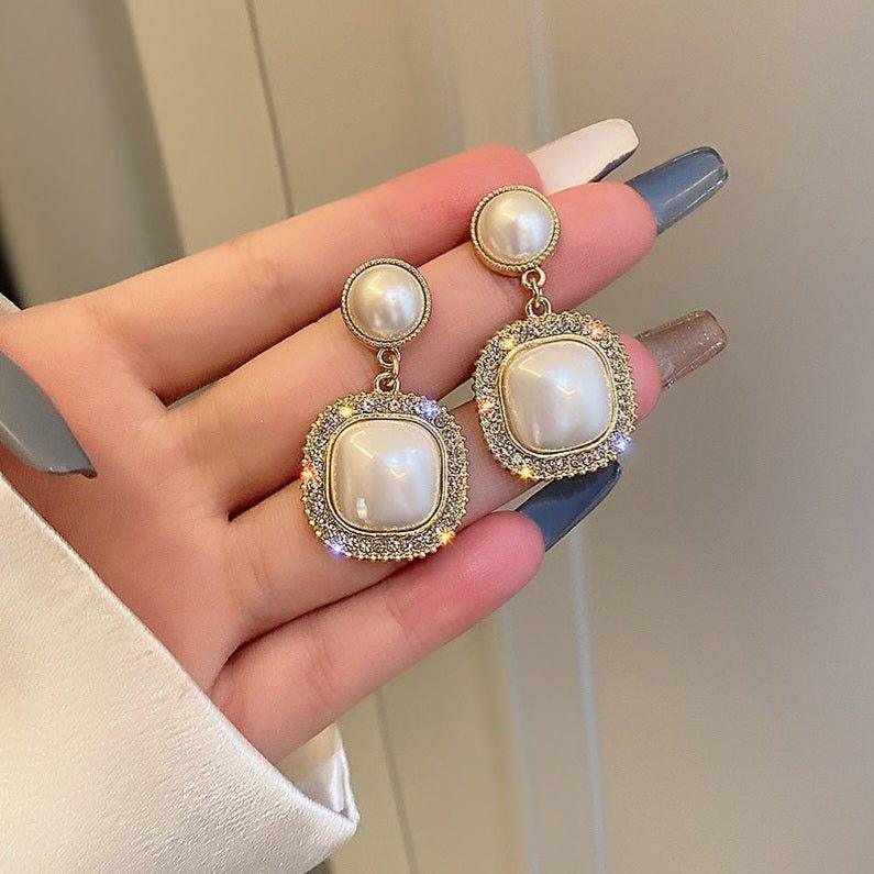 Pearl Drop Earrings | Shell Pearl Earrings with Sterling Silver Pins with small Diamond - Shine