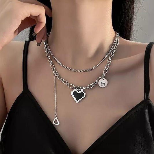Korean Black Heart Pendant Chain For Women Nacklace - Shine