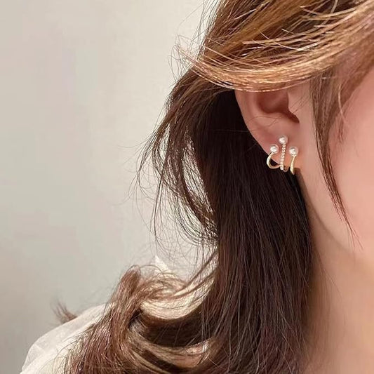 korean pearl gold rirconia stone Earring