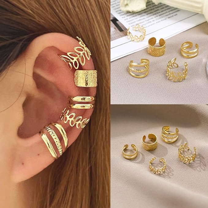 Korean 5 Piece No Hole Cuff Earrings Set Gold3