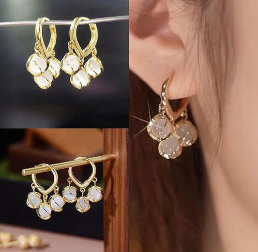 Korean Luxurious Gold Stone Zirconia Drop Gold Earring