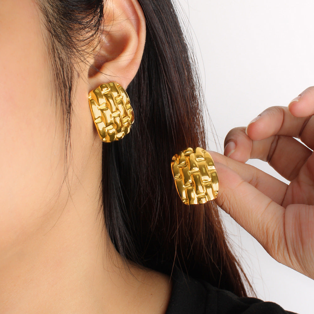 Anti-Tarnish Luxurious Gold Steel Earring with Mesh