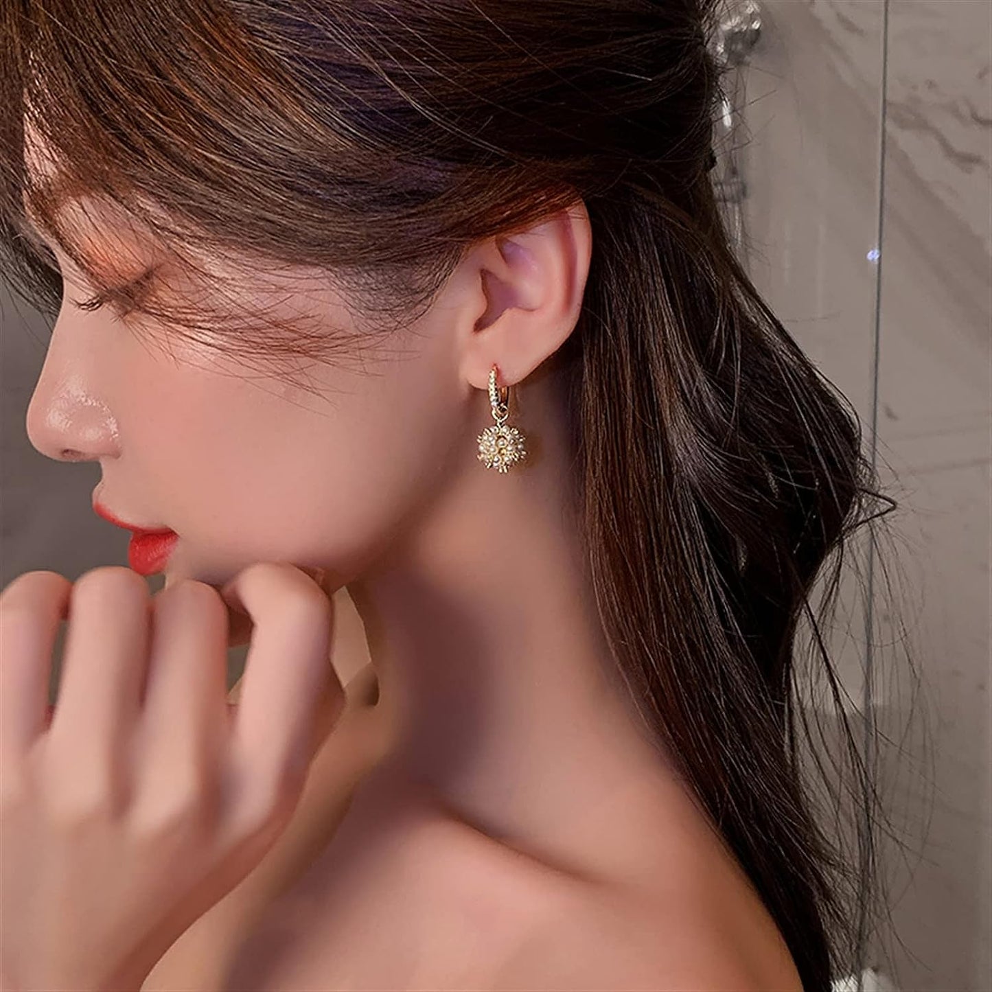 Korean Beautiful Pearl And Zirconia Earring