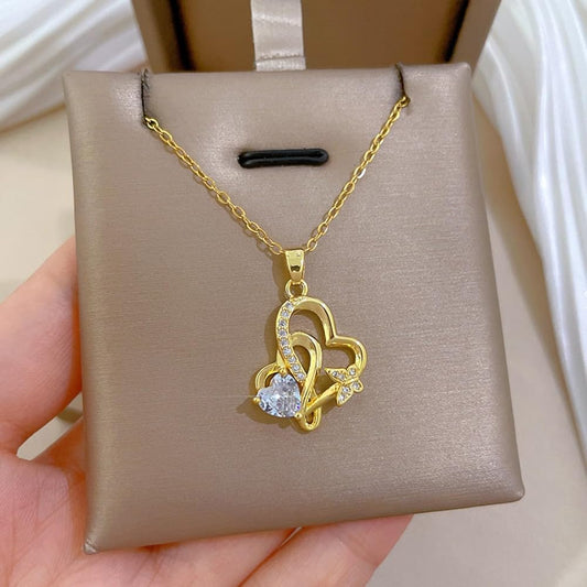 Luxurious Gold diamond heart cute Women Pendant