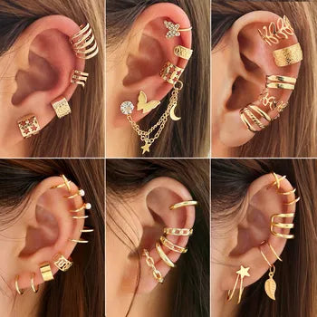 Korean 5 Piece No Hole Cuff Earrings Set Gold3