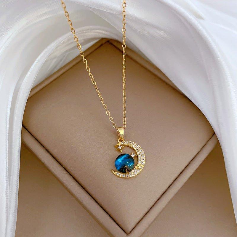 Korean Luxury Beautiful Style Gold Moon Star Pendant Necklace - Shineshe